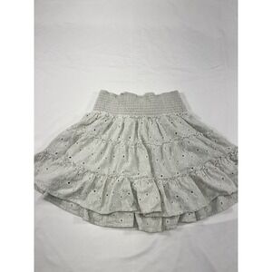 American Eagle Eyelet Ruffle‎ Mini Skirt XS Gray Smocked Waist Pull On